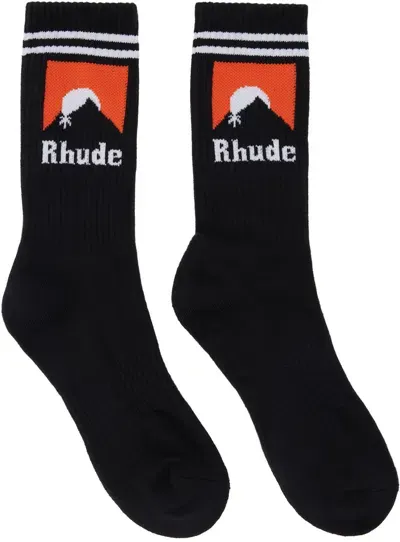 Rhude Black Moonlight Socks In Black/white/orange