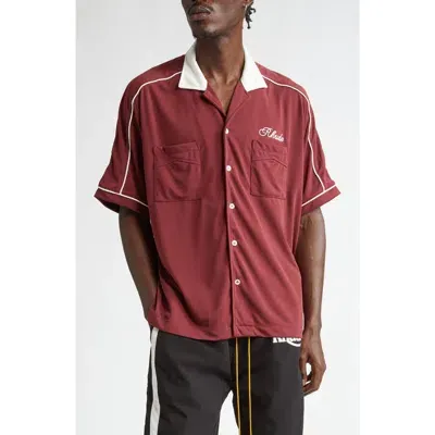 Rhude Chamonix-mont-blanc Bowling Shirt In Maroon/white