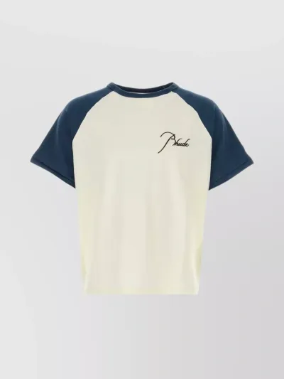 Rhude Logo-embroidered Raglan T-shirt In White Midnight Blue