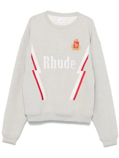 Rhude Oversized Logo-embroidered Cotton-jersey Sweatshirt In Gray