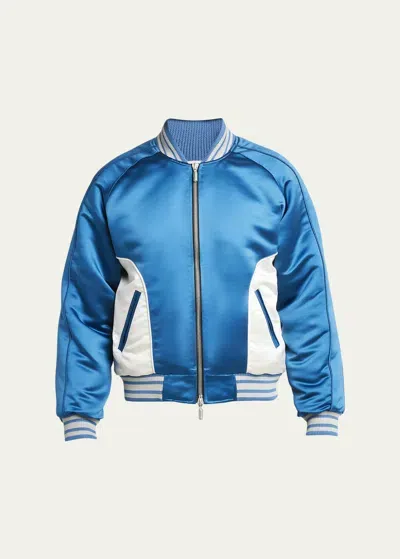 Rhude Men's Satin Chamonix Ski Souvenir Jacket In Blue/white