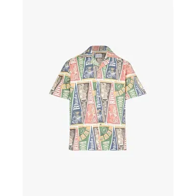 Rhude Menscollegte Flag Graphic-print Relaxed-fit Cotton Shirt In Multi