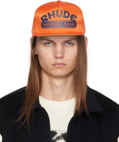 Rhude Orange Hunting Team Cap In Orange/blue