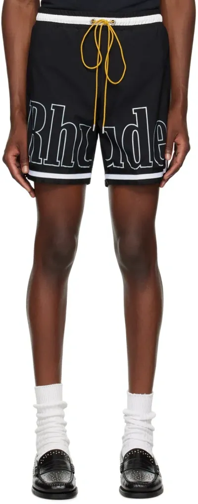 Rhude Ssense Exclusive Black Swim Shorts In Black/white