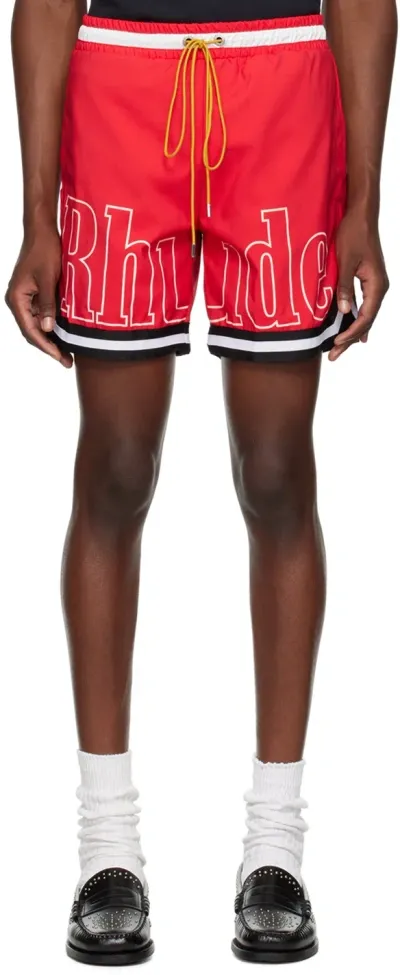 Rhude Ssense Exclusive Red Swim Shorts In Red/black/white