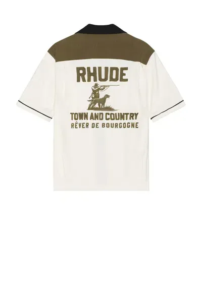 Rhude Town & Country Bowling Shirt In Military Green & Off White