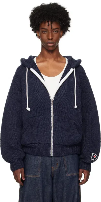 Rice Nine Ten Navy Hand Knitted Zip Hoodie