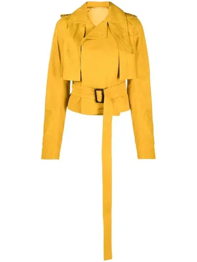 Rick Owens Belted Cropped Jacket In Gelb