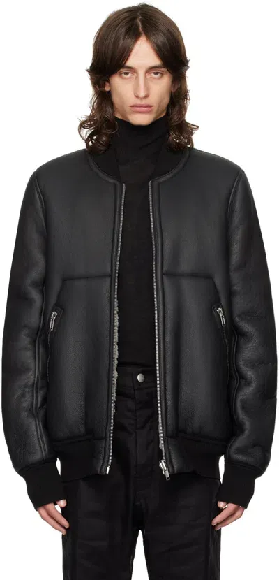 Rick Owens Classic Flight Shearling Bomber Jacket In Black/pearl