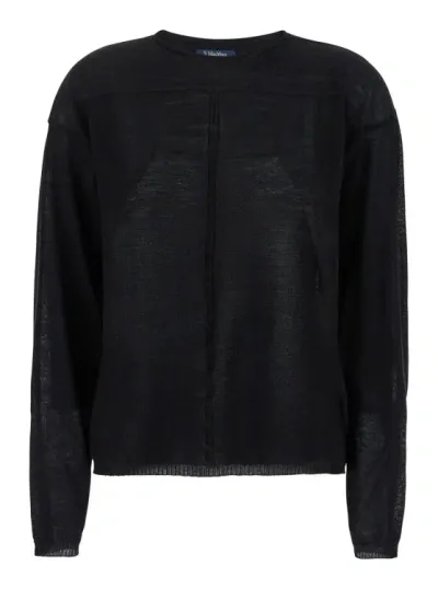 Rick Owens Black Crewneck Pullover In Semi Sheer Fabric Woman