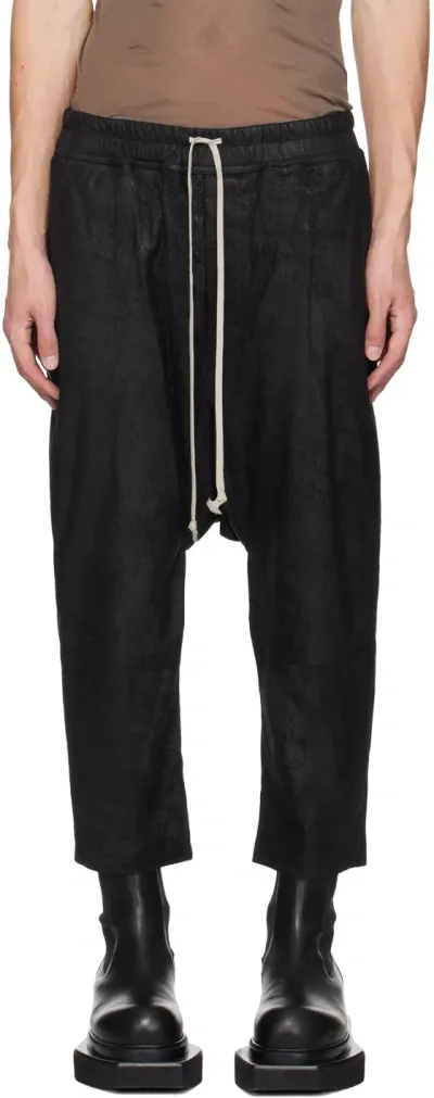 Rick Owens Black Drawstring Leather Pants In 09 Black