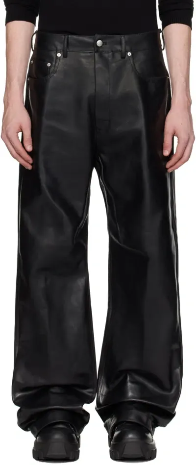 Rick Owens Black Geth Leather Pants In 09 Black