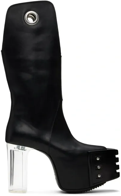 Rick Owens Black Kowboy Grill Platform 45 Boots In 90 Black/clear