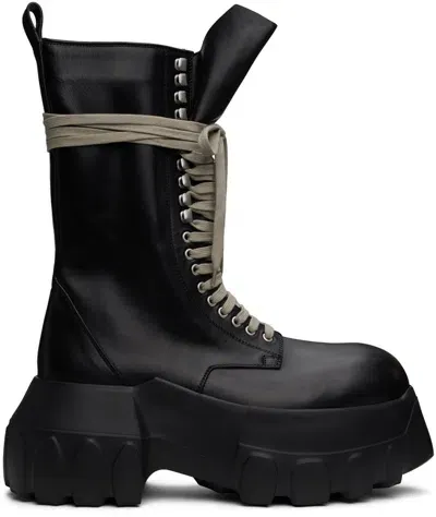 Rick Owens Black Porterville Army Mega Tractor Boots In 99 Black/black