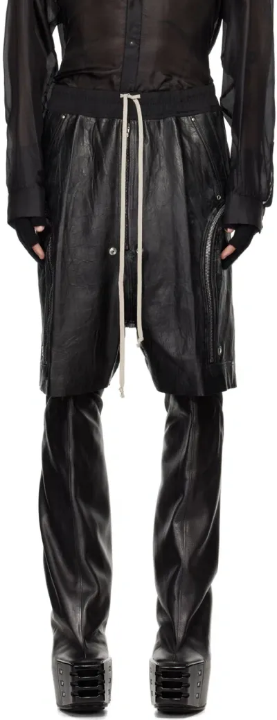 Rick Owens Black Porterville Bauhaus Bela Leather Shorts In 09 Black