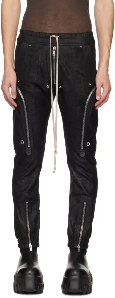 Rick Owens Black Porterville Bauhaus Leather Cargo Pants In 09 Black