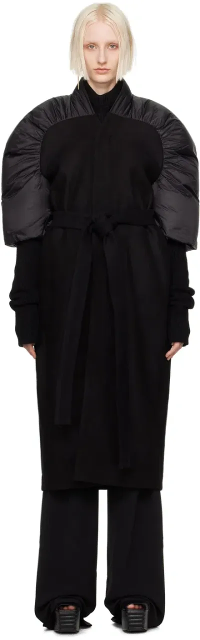 Rick Owens Black Porterville Duvetina Down Coat In 09 Black