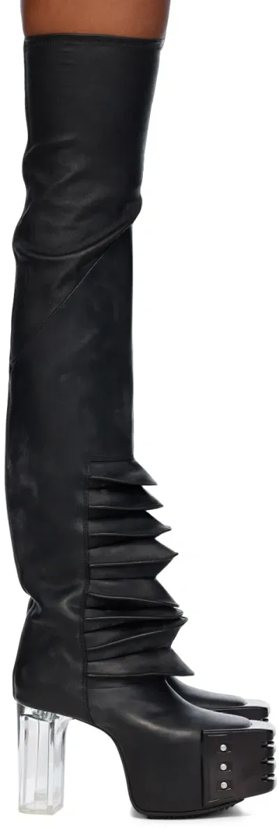 Rick Owens Black Porterville Flared Kiss Boots In 930 Throat/clear