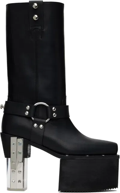 Rick Owens Black Porterville Lp Boots In 90 Black/clear