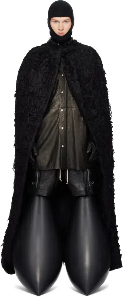 Rick Owens Black Porterville Masto Cape Coat In 09 Black