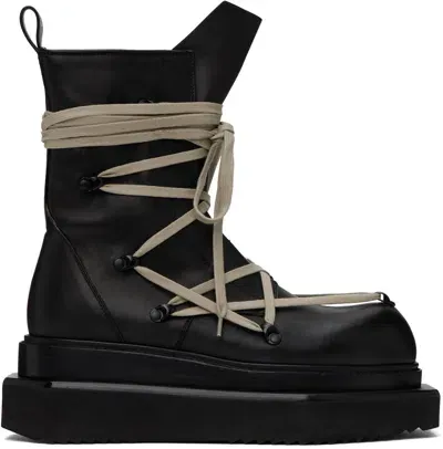 Rick Owens Black Porterville Pentalaced Turbo Cyclops Boots In 98 Black/pearl