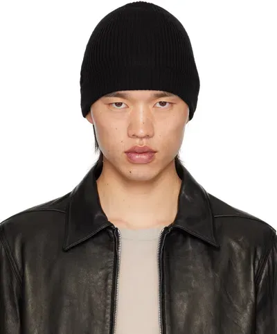 Rick Owens Black Porterville Ribbed Beanie In 09 Black