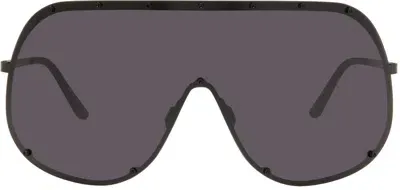 Rick Owens Black Porterville Shield Sunglasses In 0909 Black/black