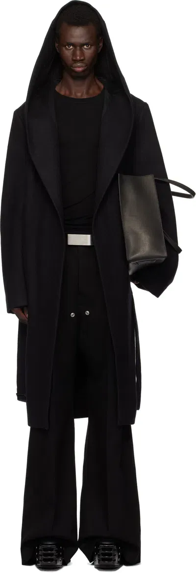 Rick Owens Black Porterville Slim Hoodie Coat In 09 Black