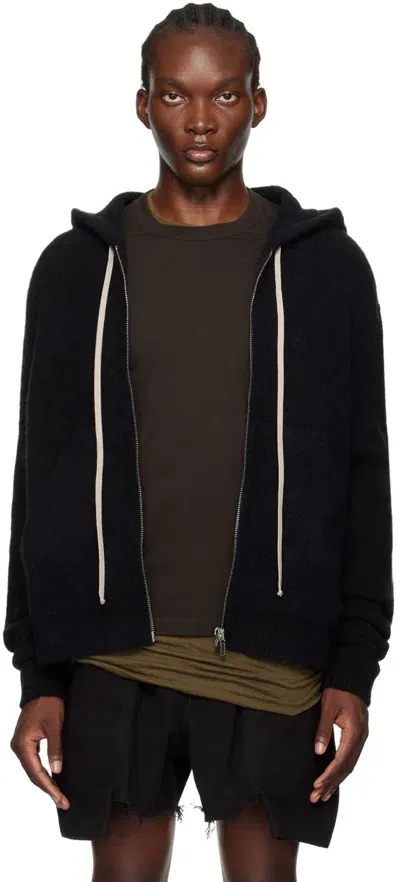 Rick Owens Black Porterville Zipped Hoodie In 09 Black