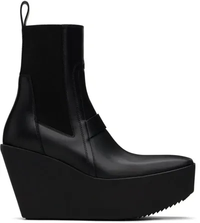 Rick Owens Black Sliver Platform Beatle Boots In 09 Black