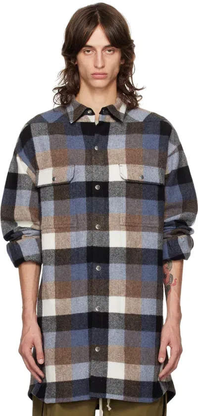 Rick Owens Blue Porterville Oversized Shirt In Multicolor