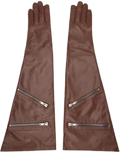 Rick Owens Brown Porterville Gauntlets Gloves In 93 Throat