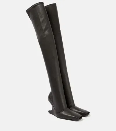 Rick Owens Cantilever 120 Leather Over-the-knee Boots In Black