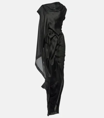 Rick Owens Caped Cotton Maxi Dress In Black