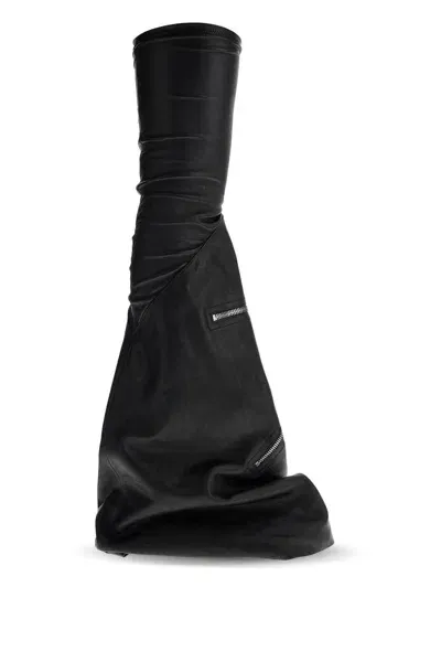 Rick Owens Cargo Flares Sneak Leather Boots In Black