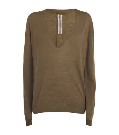 Rick Owens Cashmere V-neck Sweater In Brown