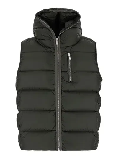 Rick Owens Dark Green Sleeveless Hooded Down Jacket In Nylon Man