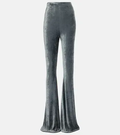 Rick Owens Dirt High-rise Velvet Flared Pants In Blue