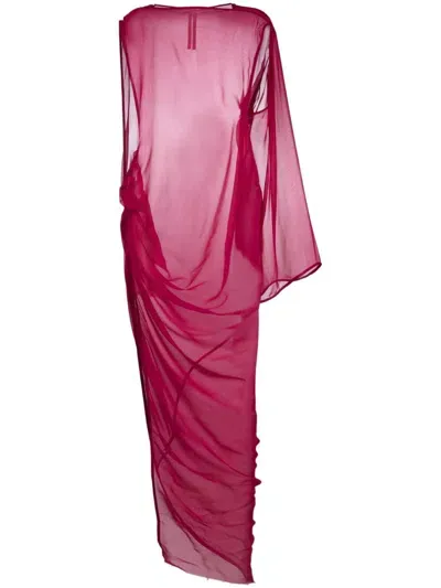 Rick Owens Abito Draped Silk Maxi Dress In Fuschia