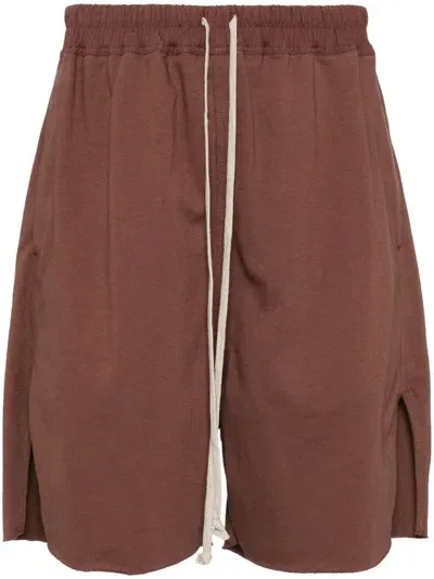 Rick Owens Drawstring Cotton Track Shorts In Brown