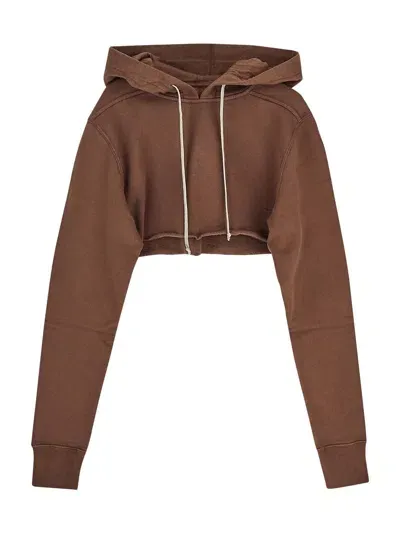 Rick Owens Drkshdw Cropped Hoodie In Brown