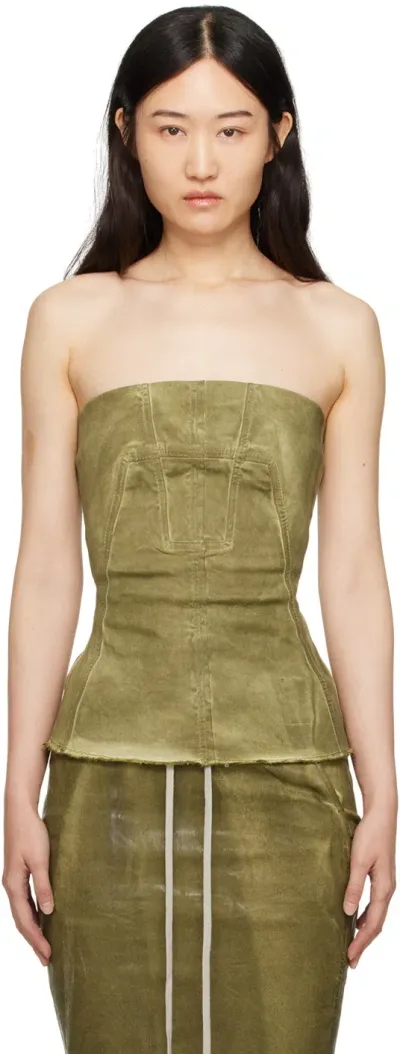 Rick Owens Drkshdw Green Porterville Bustier Denim Top In 85 Sage