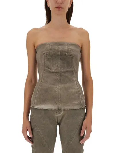 Rick Owens Drkshdw Denim Bustier Top In Beige