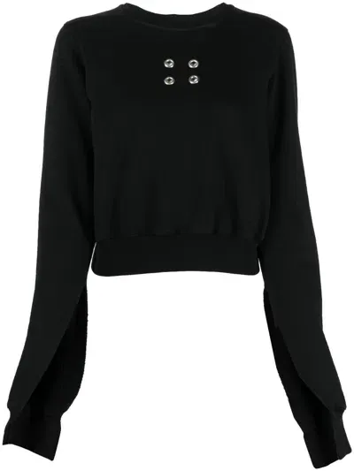 Rick Owens Eyelet-embellished Cropped Sweatshirt In Black