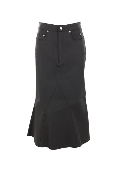 Rick Owens Flared Midi Denim Skirt In Black