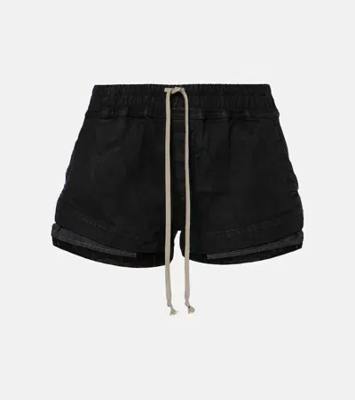 Rick Owens Fog Denim Shorts In Black Wax