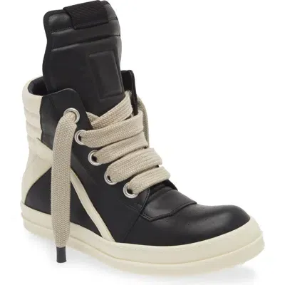 Rick Owens Black Geobasket Sneakers In 911 Black/milk/milk