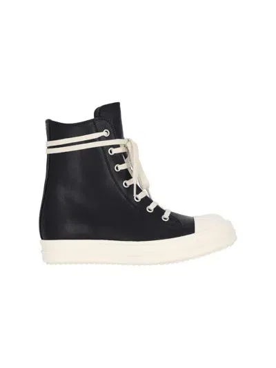 Rick Owens High-top Leather Sneakers In Black  