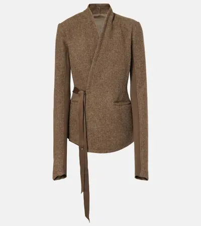 Rick Owens Hollywood Wool Wrap Jacket In Brown