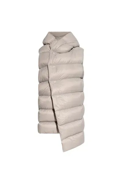 Rick Owens Hooded Liner Quilted Down Vest In Grey